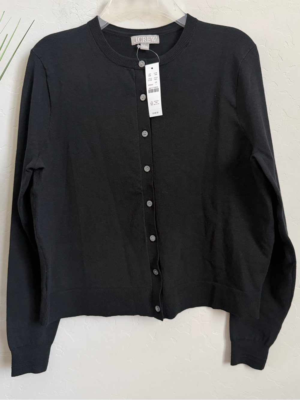 NWT J.Crew Jackie Cardigan Sweater Black Cotton Blend Size Large | Repaired Seam